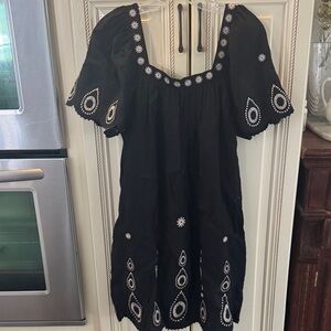 BCBGMaxAzria Black Dress with White Embroidery